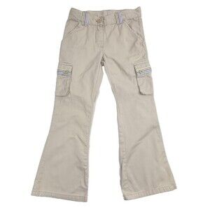 Gymboree TENNIS MATCH Tan Khaki Cargo Pants Ribbon Trim Preppy 7 Flare Leg